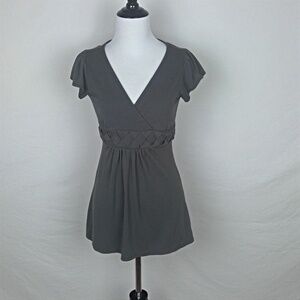 Robin K Grey Braided Waist Tie Back Top